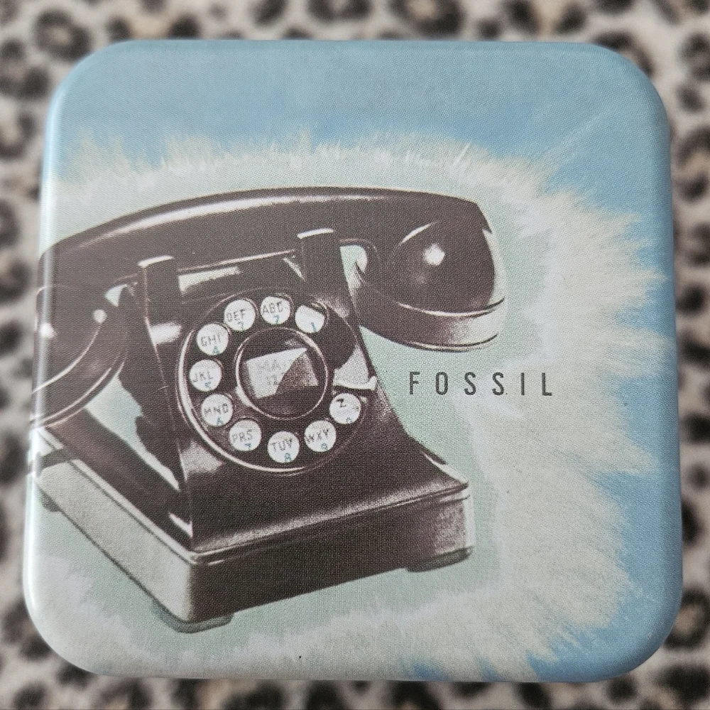 Fossil Blue with Black Rotary Style Phone Metal Watch Tin, SBT-1271 08/13, EUC